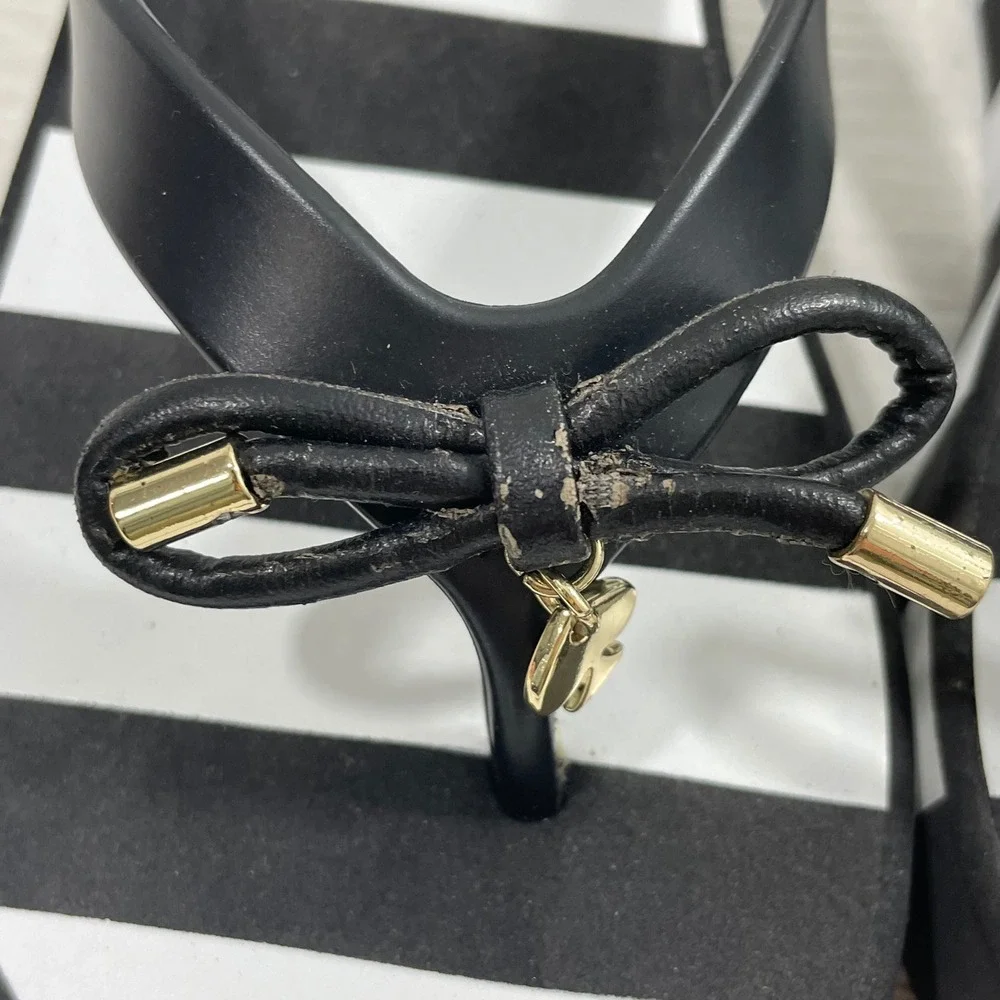 Kate Spade New York Black White Striped Platform Flip Flop Bow Sandals US 5M